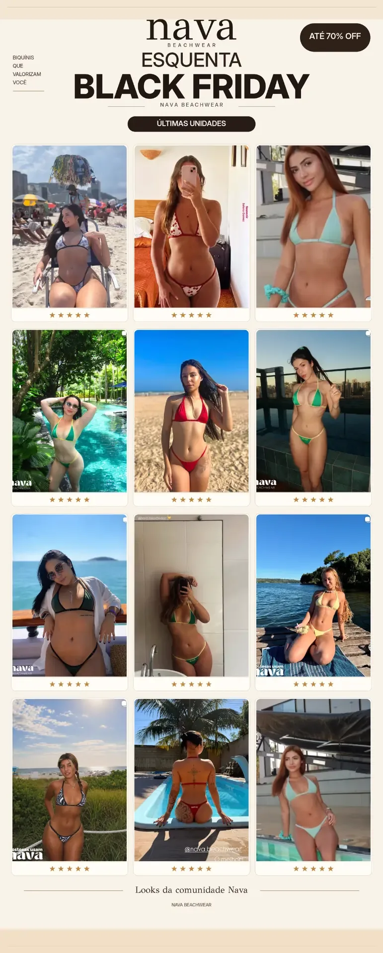 Looks da comunidade Nava Beachwear: fotos de clientes com avaliação de cinco estrelas